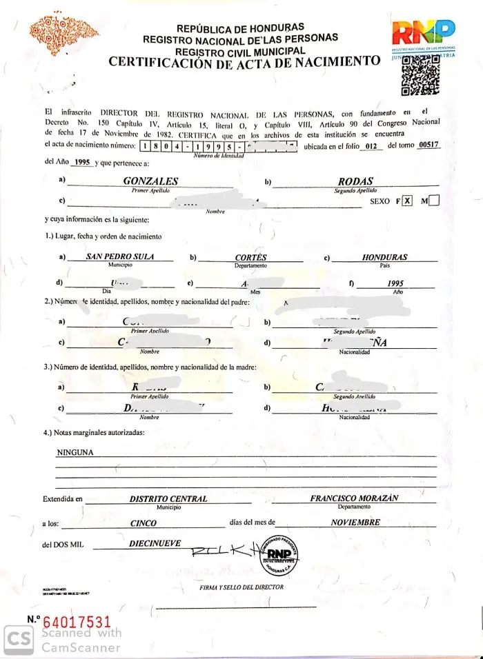 Certificación de Nacimiento